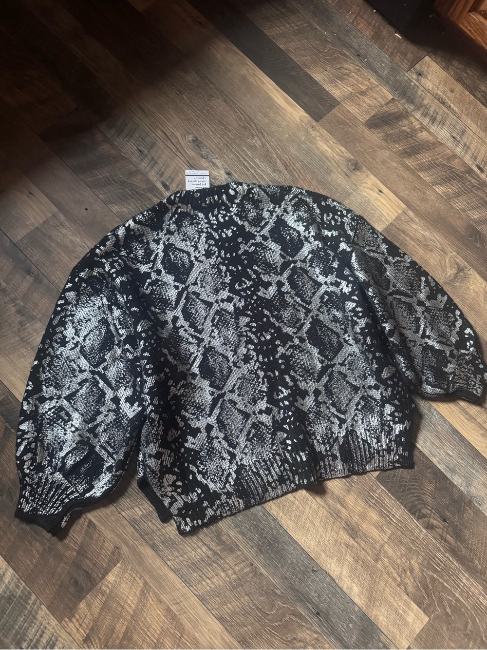 Snake-Print Black & Silver Women's Sweater - Picture 6 of 9